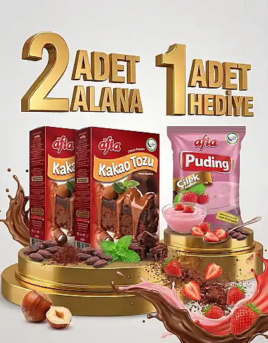 2 Adet Afia Kakao Tozu 2x50 Gr Alana 1 Adet Afia Çilekli Puding 115 Gr Hediye - AFİA