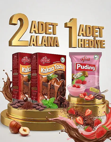 2 Adet Afia Kakao Tozu 2x50 Gr Alana 1 Adet Afia Çilekli Puding 115 Gr Hediye - 1