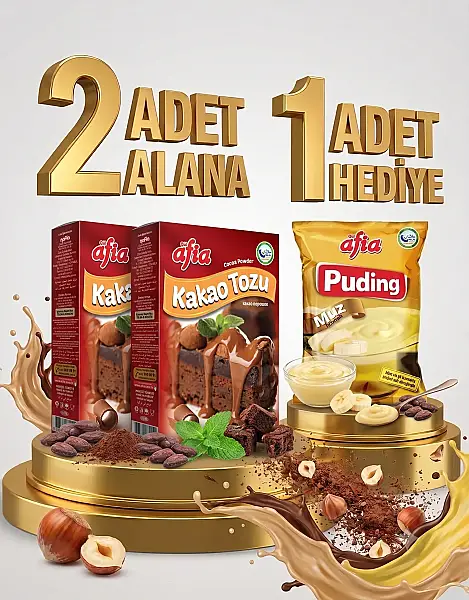 2 Adet Afia Kakao Tozu 2x50 Gr Alana 1 Adet Afia Muzlu Puding 115 Gr Hediye - 1