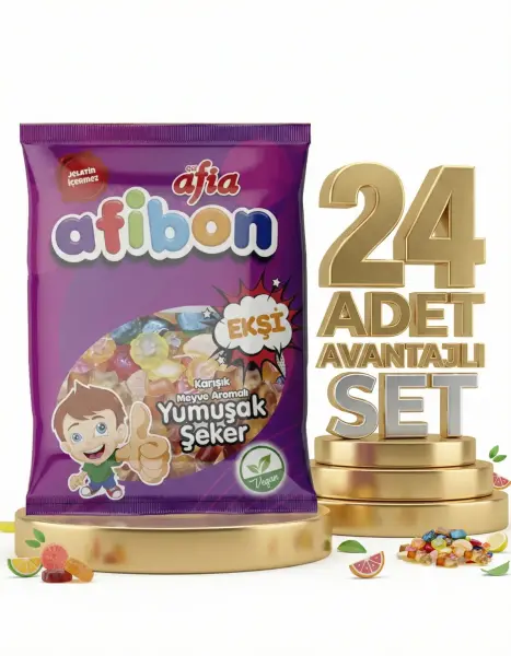 Afia Afibon Ekşi Karışık Meyveli Yumuşak Şeker 24x80 Gr - 1