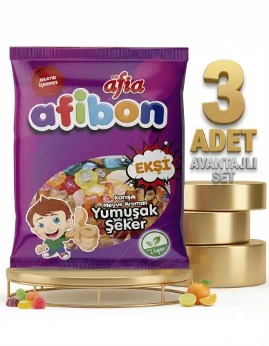 Afia Afibon Ekşi Karışık Meyveli Yumuşak Şeker 3x80 Gr - AFİA