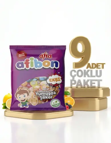 Afia Afibon Ekşi Karışık Meyveli Yumuşak Şeker 9x80 Gr - Afia