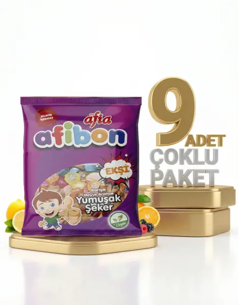 Afia Afibon Ekşi Karışık Meyveli Yumuşak Şeker 9x80 Gr - 1