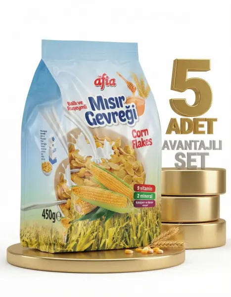Afia Ballı Ruşeymli Mısır Gevreği 5x450 Gr - 1