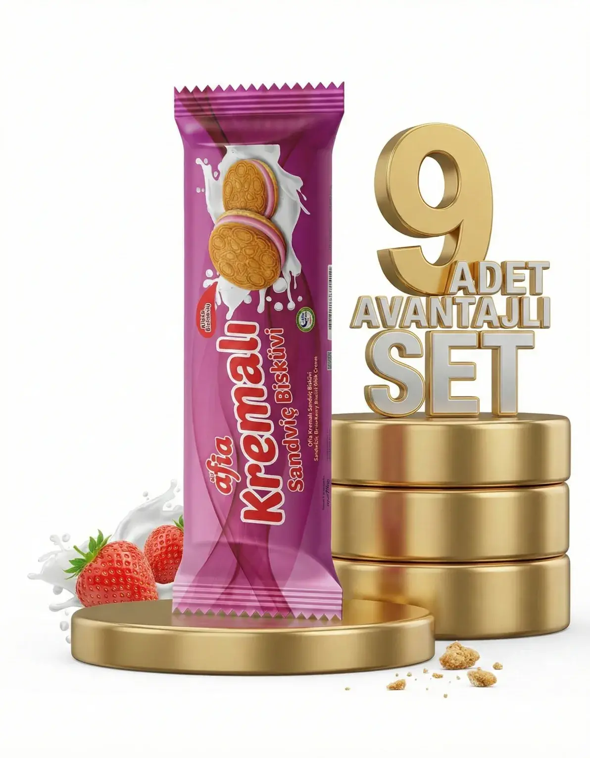 Afia Çilek Kremalı Sandviç Bisküvi Paketi - Doğal ve Helal