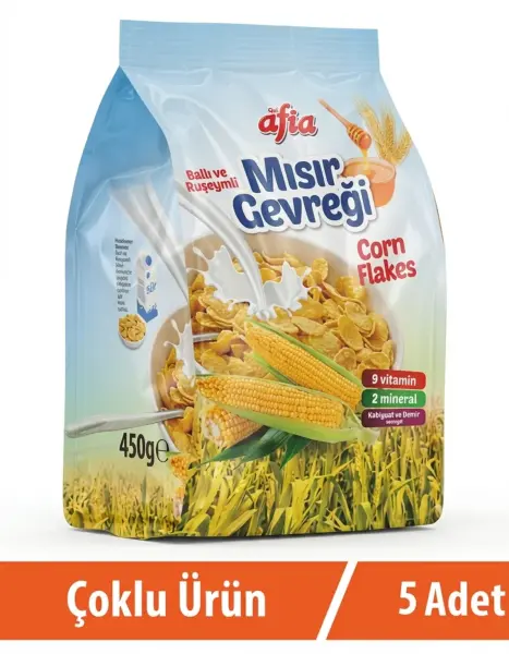 Afia Ballı Ruşeymli Mısır Gevreği 5x450 Gr - 1