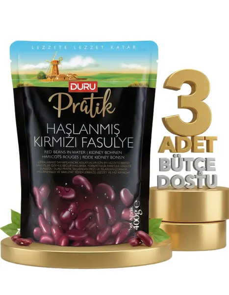 Duru Haşlanmış Kırmızı Fasulye 3x400 Gr - 1