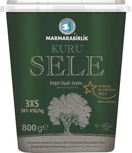 Marmara Birlik Kuru Sele Siyah Zeytin 381-410 3xS 800 Gr - 1