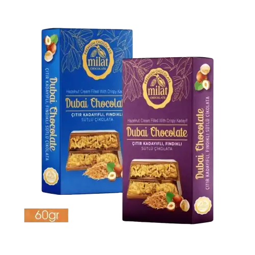 Milat Dubai Çıtır Kadayıflı Fındıklı Sütlü Çikolata 60 Gr - 1