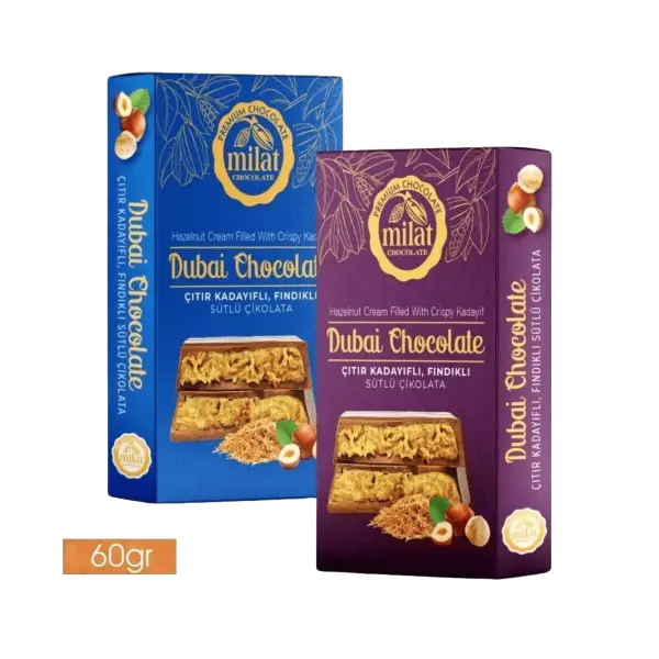 Milat Dubai Çıtır Kadayıflı Fındıklı Sütlü Çikolata 60 Gr - 1