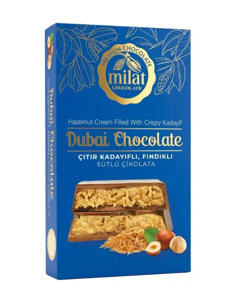 Milat Dubai Çıtır Kadayıflı Fındıklı Sütlü Çikolata 60 Gr - 1