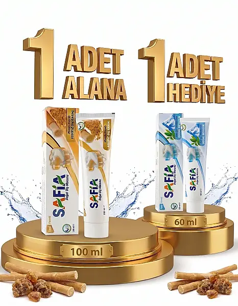 Safia Diş Macunu Misvak ve Propolis 100 ml Alana Safia Diş Macunu Yeşil Çay ve Himalaya Tuzu 60 ml Hediye - 1