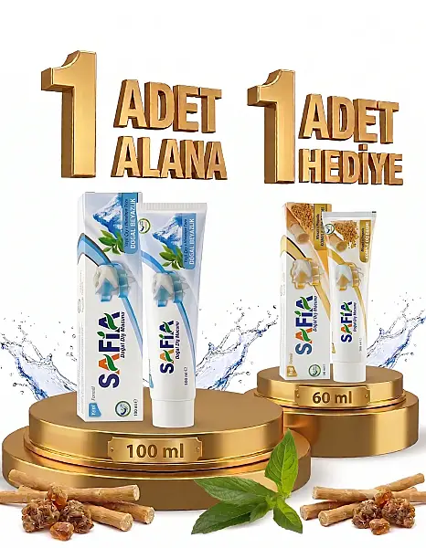 Safia Diş Macunu Yeşil Çay ve Himalaya Tuzu 100 ml Alana Safia Diş Macunu Misvak ve Propolis 60 ml Hediye - 1