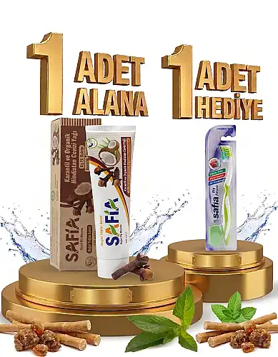 Safia Karanfil ve Hindistan Cevizli Organik Diş Macunu 100 Ml Alana Safia Tekli Yetişkin Orta Diş Fırçası Hediye - AFİA