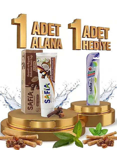 Safia Karanfil ve Hindistan Cevizli Organik Diş Macunu 100 Ml Alana Safia Tekli Yetişkin Orta Diş Fırçası Hediye - 1