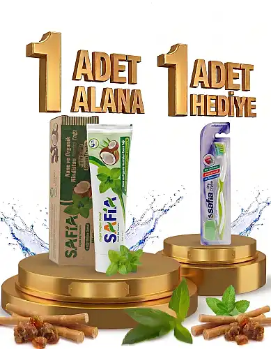 Safia Nane ve Hindistan Cevizli Organik Diş Macunu 100 Ml Alana Safia Tekli Yetişkin Orta Diş Fırçası Hediye - AFİA
