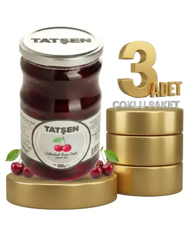 Tatşen Cam Reçel Vişne 3x800 Gr - Tatşen Gıda