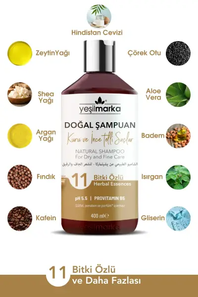 Yeşilmarka 11 Bitki Özlü Kuru ve İnce Telli Saçlar İçin Doğal Şampuan 400 Ml - 3